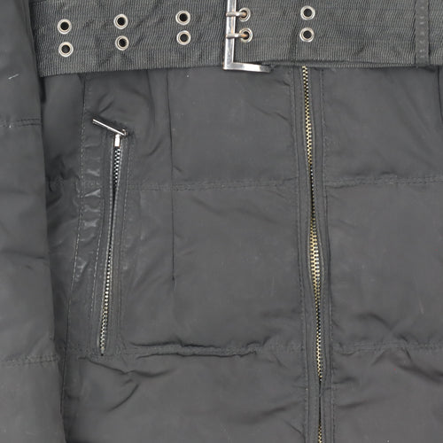 Zara Women Black Long Belted Puffer Down Jacket Size 10