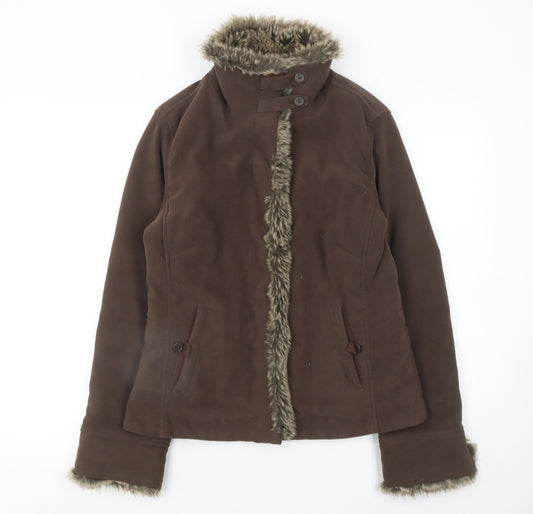 Monsoon Womens Brown Faux Fur Trim Short Biker Jacket Size 10