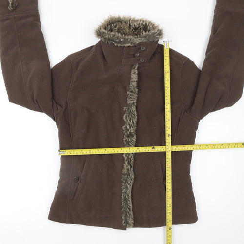 Monsoon Womens Brown Faux Fur Trim Short Biker Jacket Size 10
