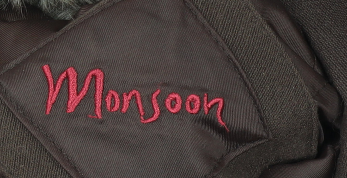 Monsoon Womens Brown Faux Fur Trim Short Biker Jacket Size 10