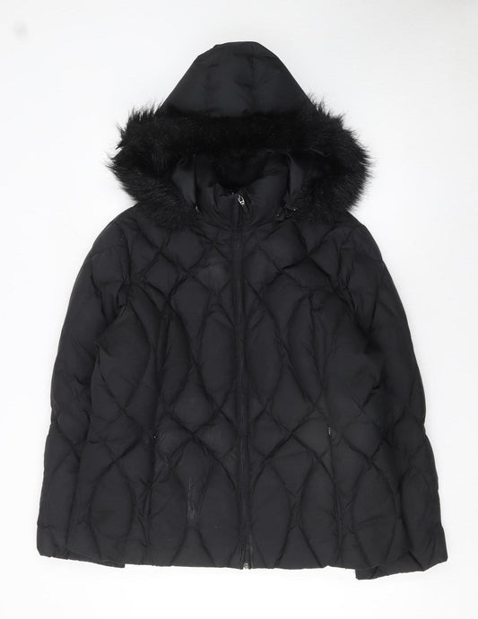 Marks and Spencer Women’s Black XL Quilted Puffer Jacket Hooded Winter Coat