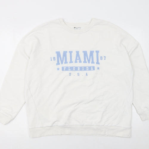 M&Co Women Ivory Miami Print Cotton Blend Sweatshirt UK 16