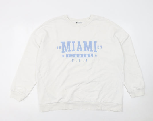 M&Co Women Ivory Miami Print Cotton Blend Sweatshirt UK 16