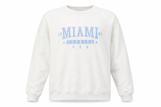 Front view of M&Co Women Ivory Miami Print Cotton Blend Sweatshirt UK 16