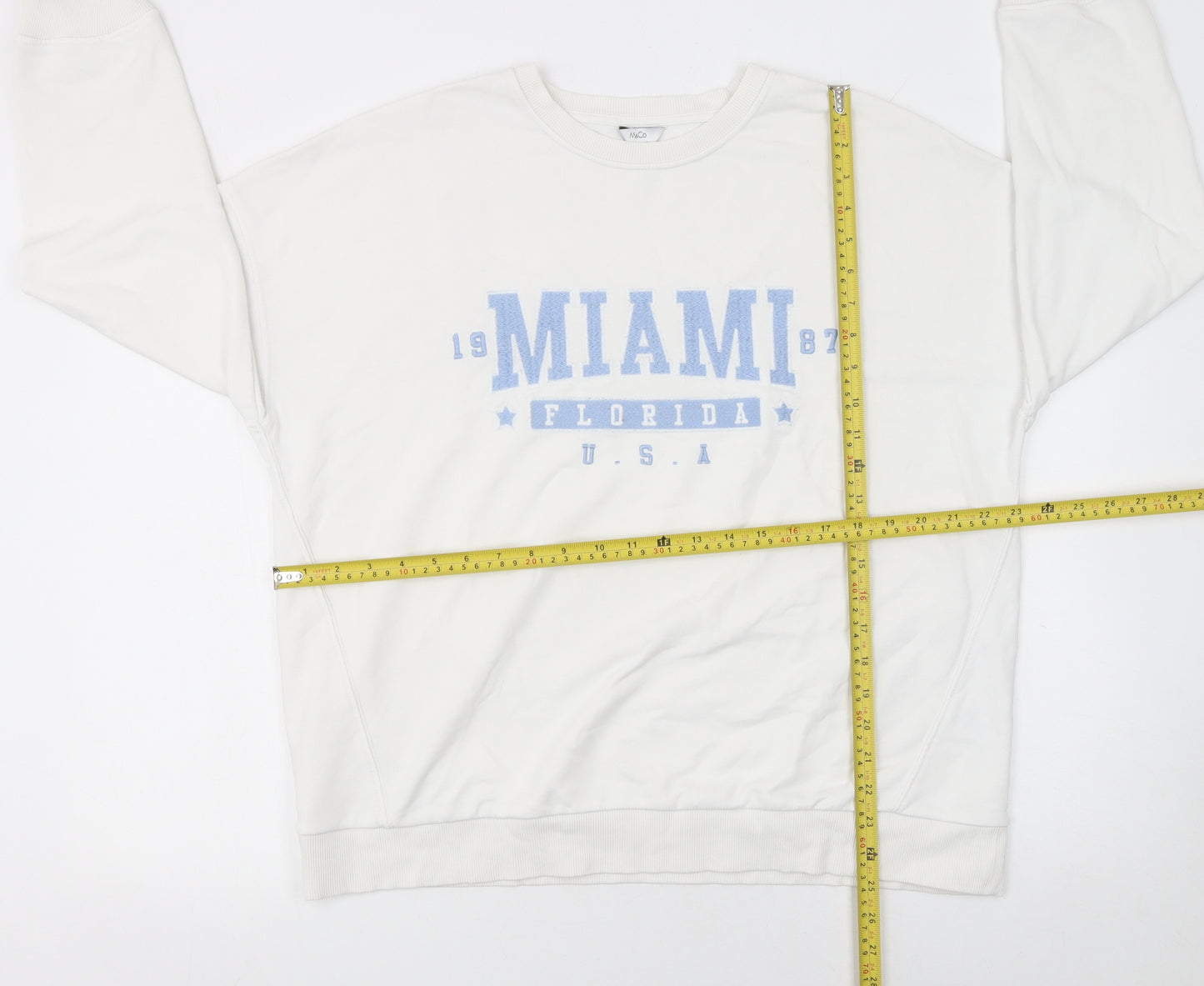 M&Co Women Ivory Miami Print Cotton Blend Sweatshirt UK 16