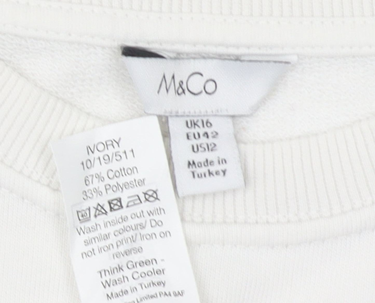 M&Co Women Ivory Miami Print Cotton Blend Sweatshirt UK 16
