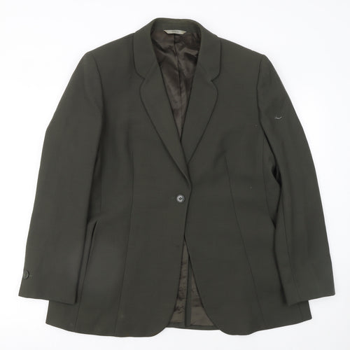 Marks and Spencer Women's Green Wool Blazer UK 16 Single-Breasted Jacket
