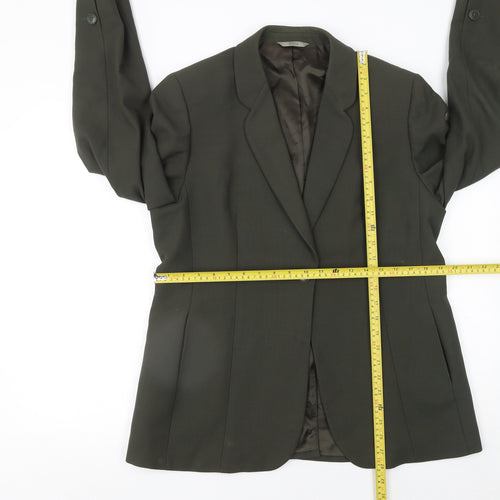 Marks and Spencer Women's Green Wool Blazer UK 16 Single-Breasted Jacket