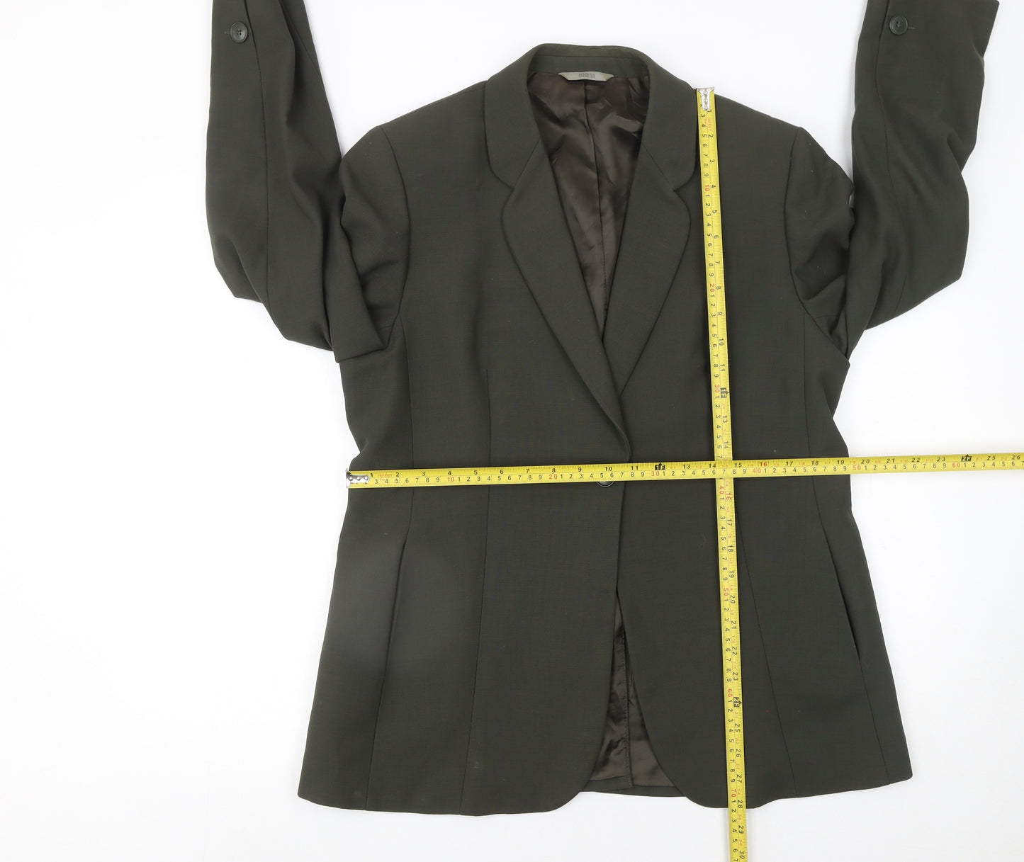 Marks and Spencer Women's Green Wool Blazer UK 16 Single-Breasted Jacket