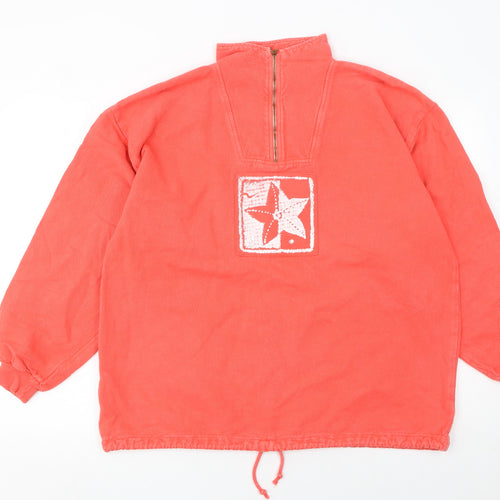 byTAYLOR Women Coral Red 1/4 Zip Pullover Sweatshirt S/M 100% Cotton