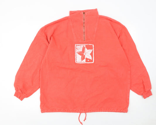 byTAYLOR Women Coral Red 1/4 Zip Pullover Sweatshirt S/M 100% Cotton