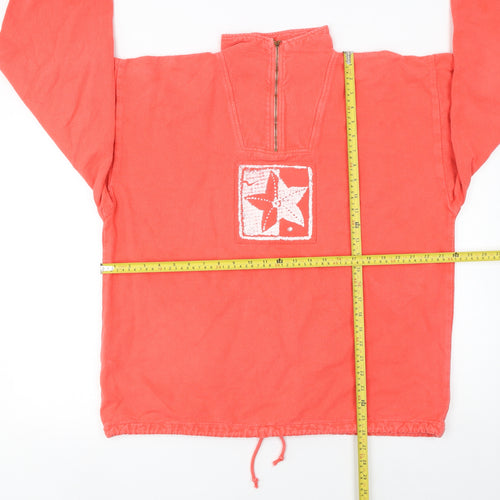 byTAYLOR Women Coral Red 1/4 Zip Pullover Sweatshirt S/M 100% Cotton