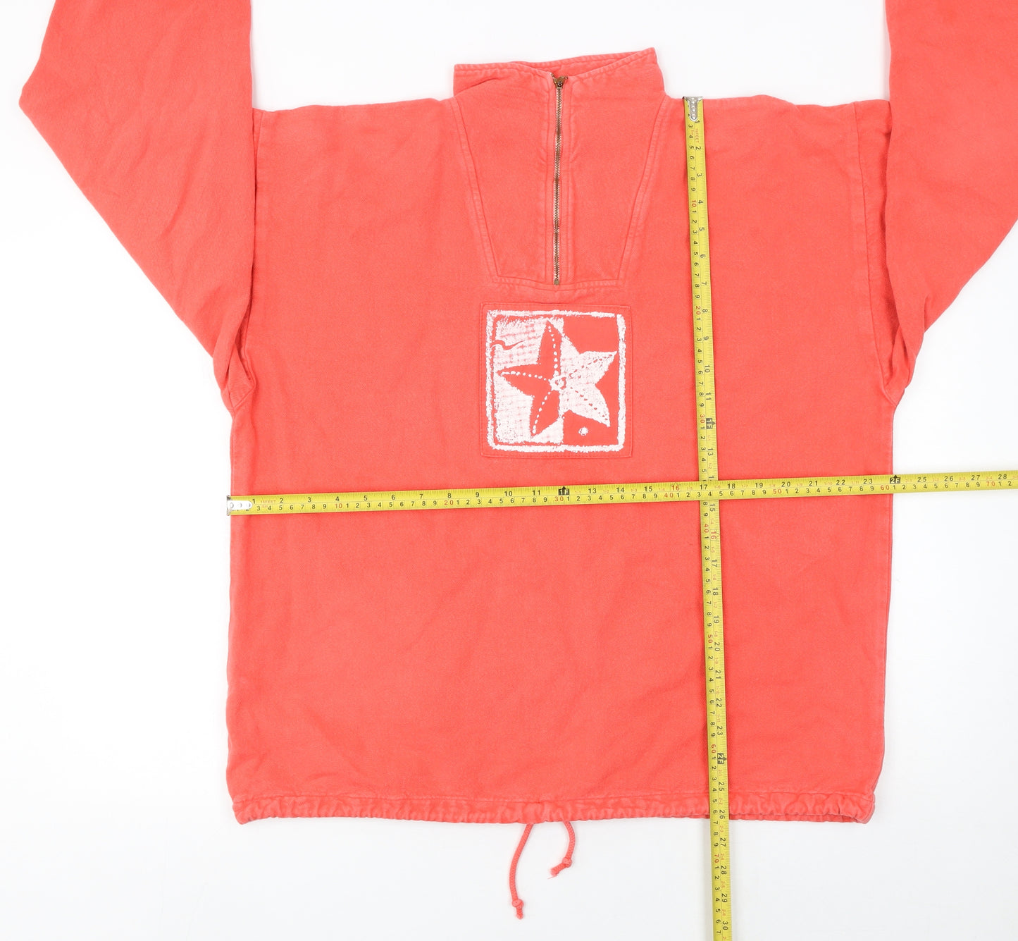 byTAYLOR Women Coral Red 1/4 Zip Pullover Sweatshirt S/M 100% Cotton