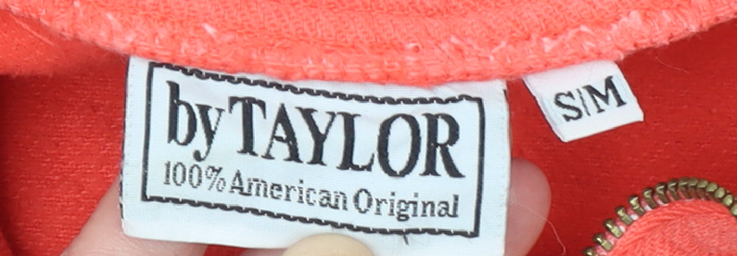 byTAYLOR Women Coral Red 1/4 Zip Pullover Sweatshirt S/M 100% Cotton