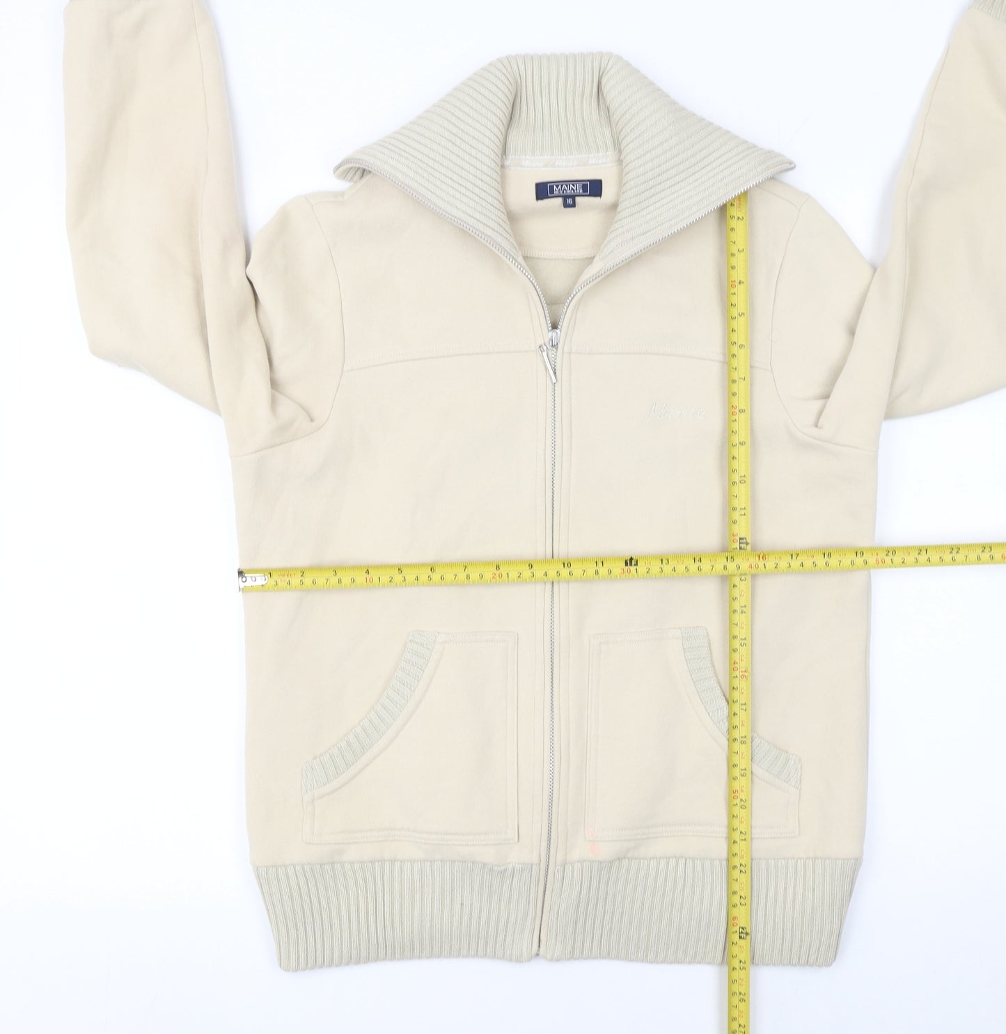 Maine New England Women Beige Full Zip Sweatshirt Size 16 Cotton Blend