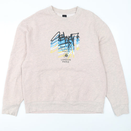 River Island Men's Beige Graphic Print Pullover Sweatshirt M