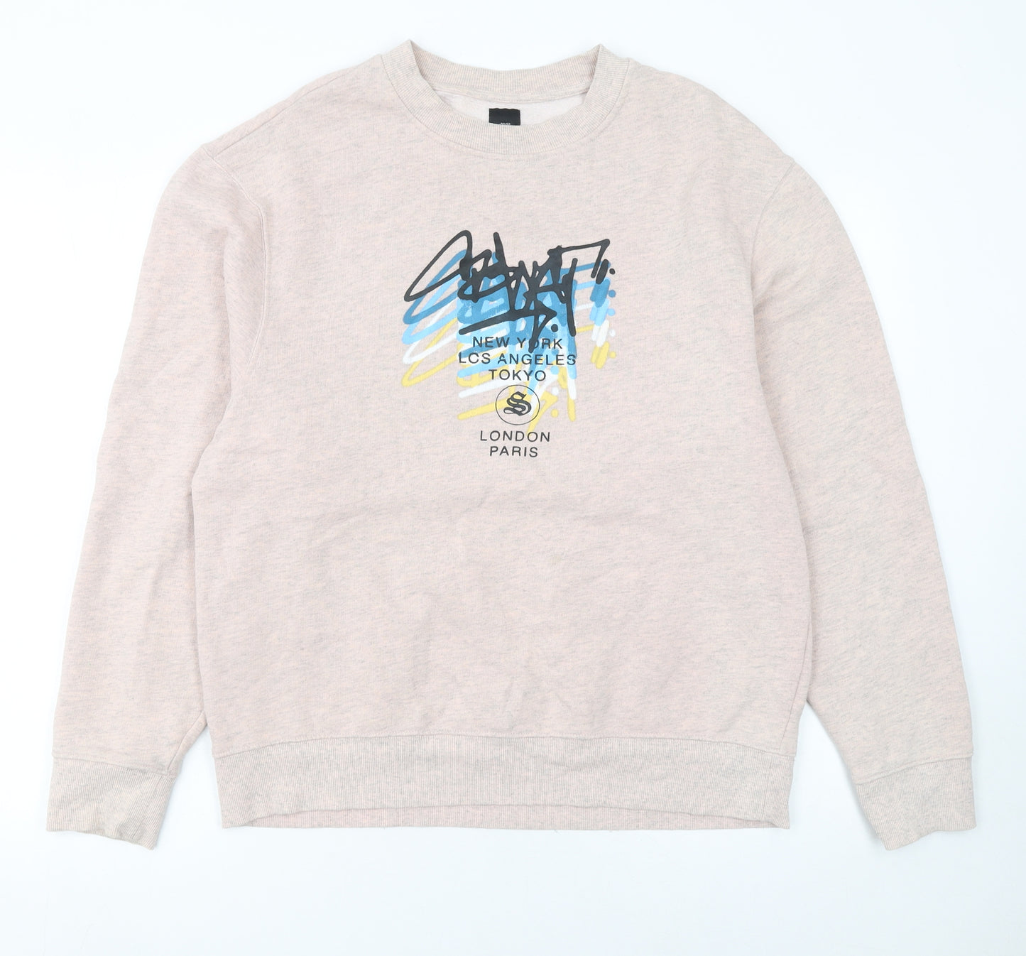 River Island Men's Beige Graphic Print Pullover Sweatshirt M