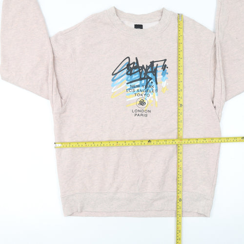 River Island Men's Beige Graphic Print Pullover Sweatshirt M