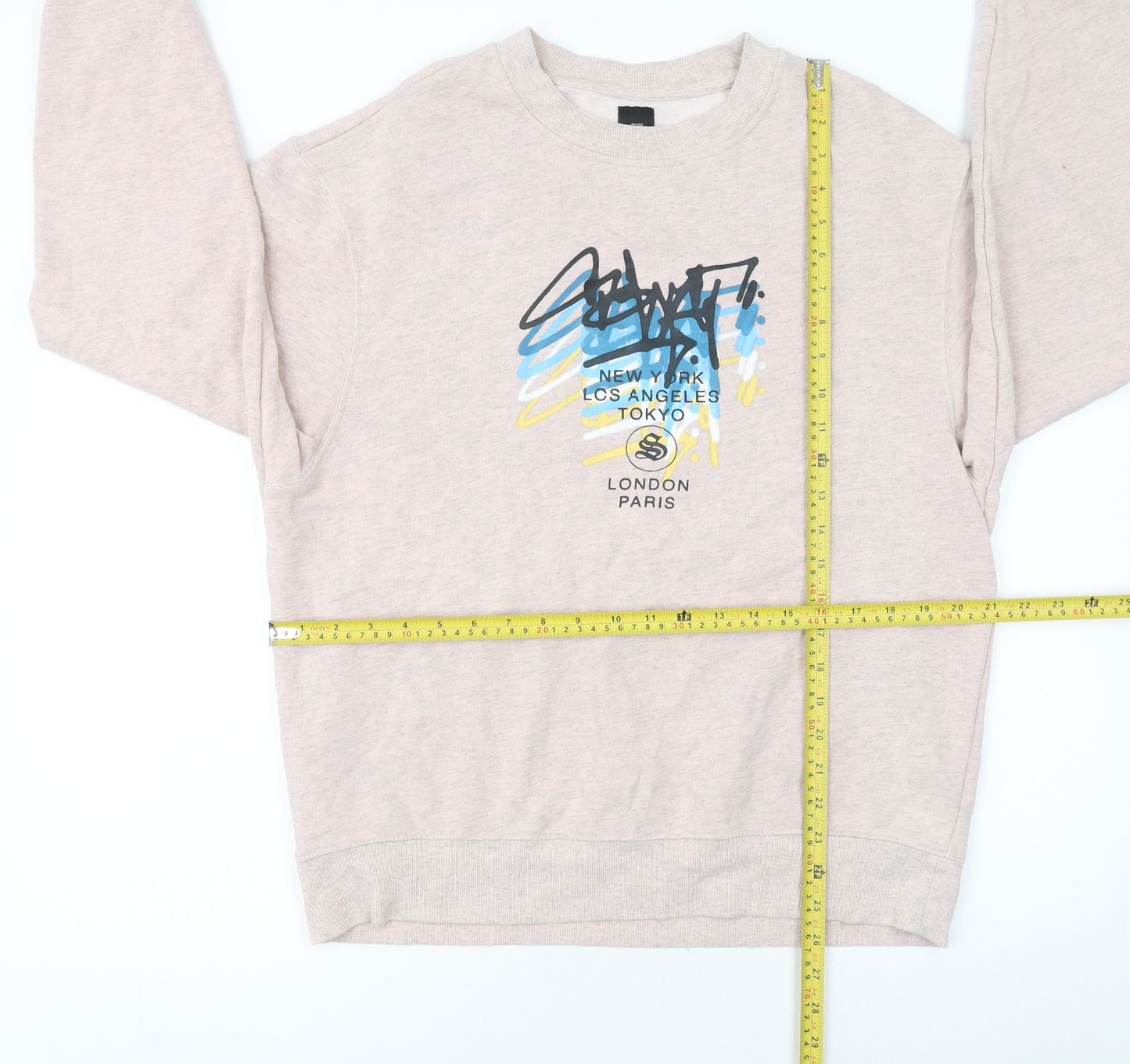 River Island Men's Beige Graphic Print Pullover Sweatshirt M