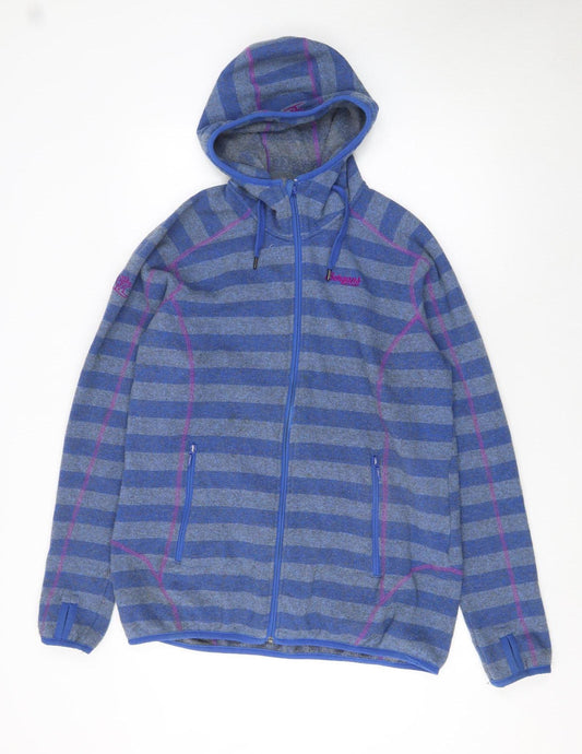 Bergans Women Blue Grey Striped Full Zip Wool Hoodie XL