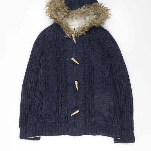 SoulCal & Co Women's Navy Fur Trim Hooded Cardigan Size 12