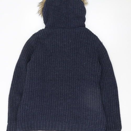 SoulCal & Co Women's Navy Fur Trim Hooded Cardigan Size 12