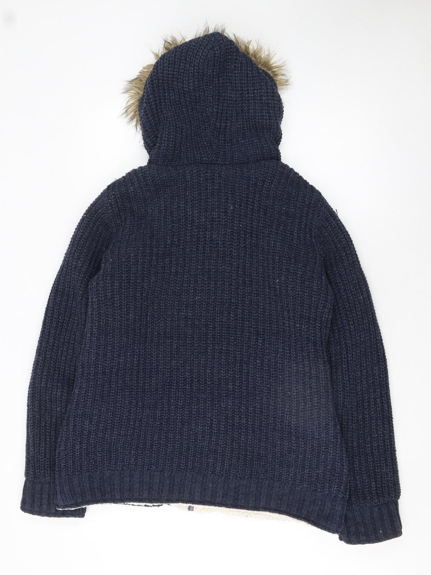 SoulCal & Co Women's Navy Fur Trim Hooded Cardigan Size 12