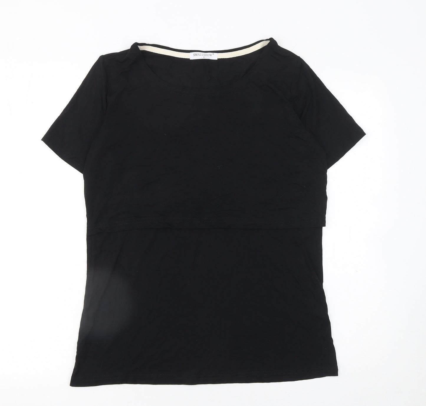 SMALLSHOW Women Black M Basic Short Sleeve Cotton T-Shirt