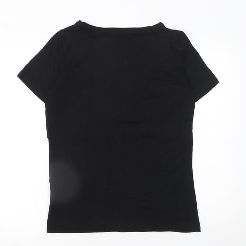 SMALLSHOW Women Black M Basic Short Sleeve Cotton T-Shirt