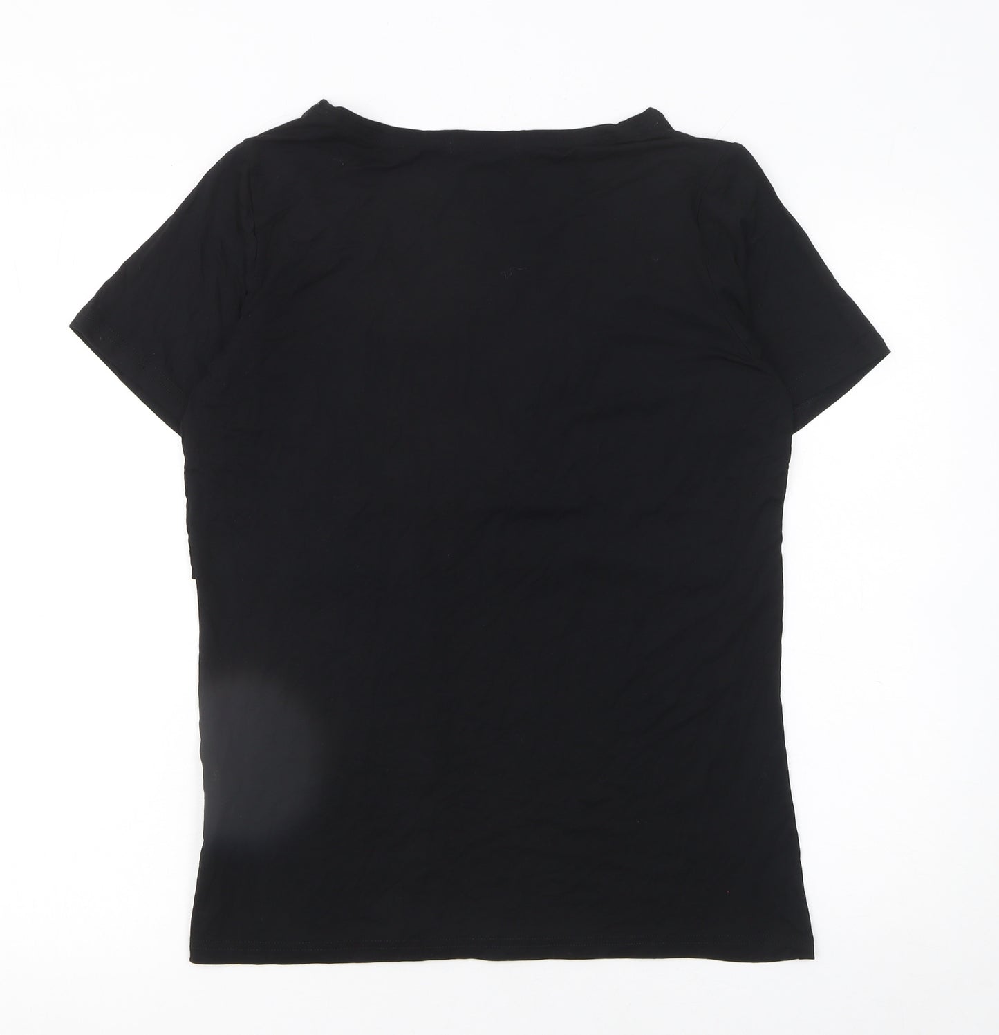 SMALLSHOW Women Black M Basic Short Sleeve Cotton T-Shirt