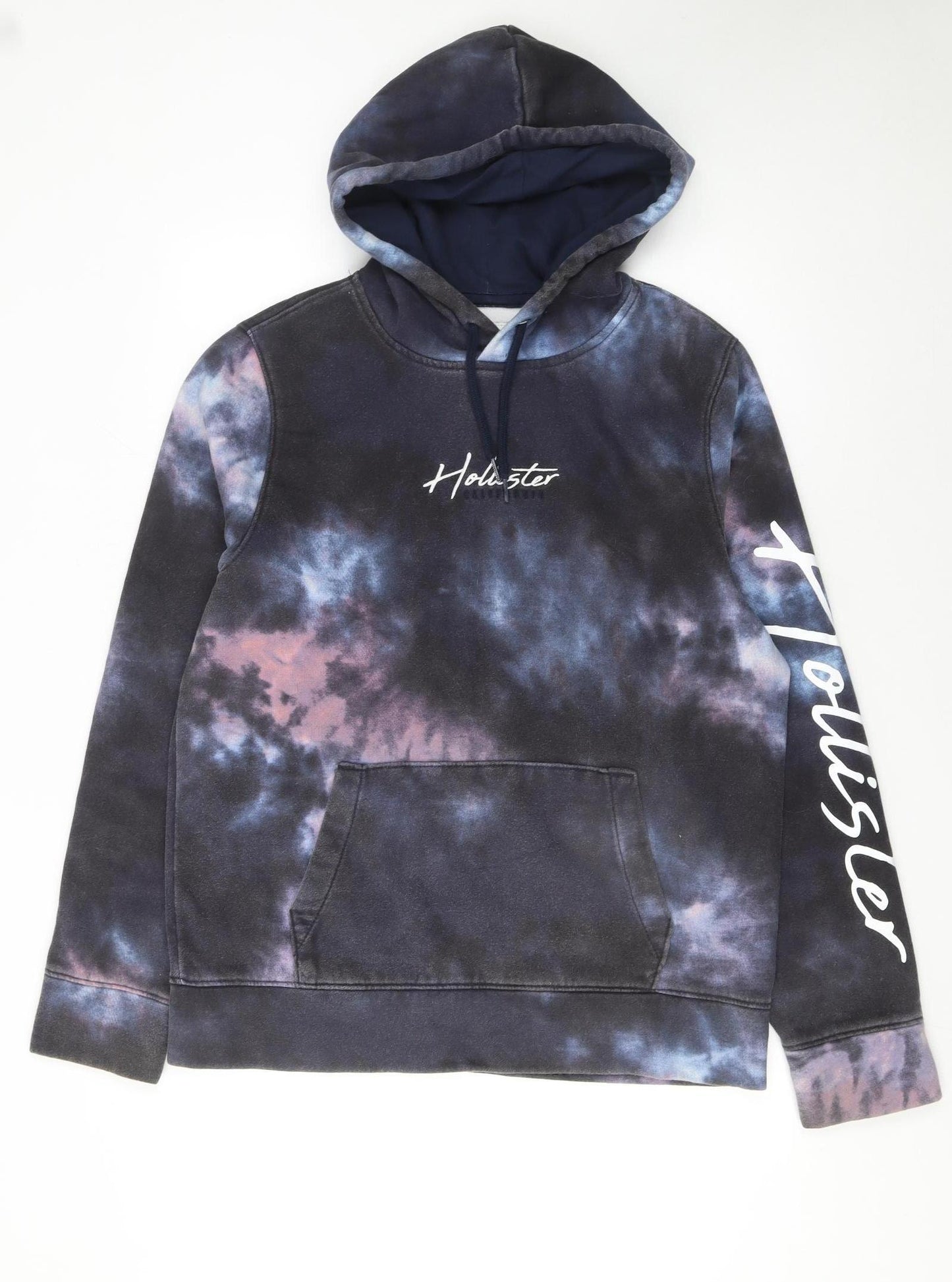 Hollister Womens Blue Tie-Dye Pullover Hoodie L Cotton Blend