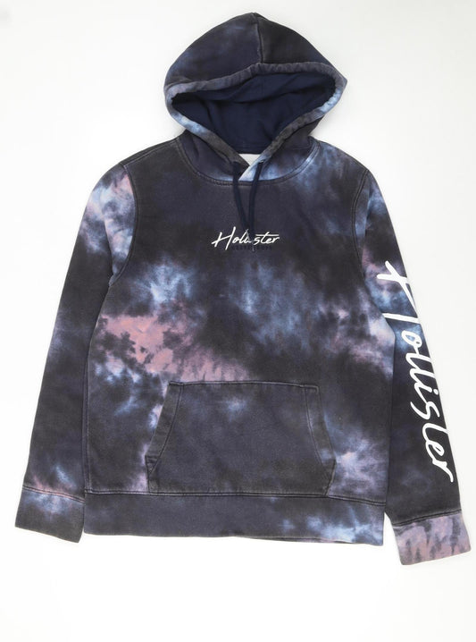 Hollister Womens Blue Tie-Dye Pullover Hoodie L Cotton Blend