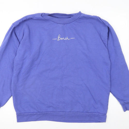 Bench Women Blue Logo Pullover Sweatshirt UK 12 Cotton Blend