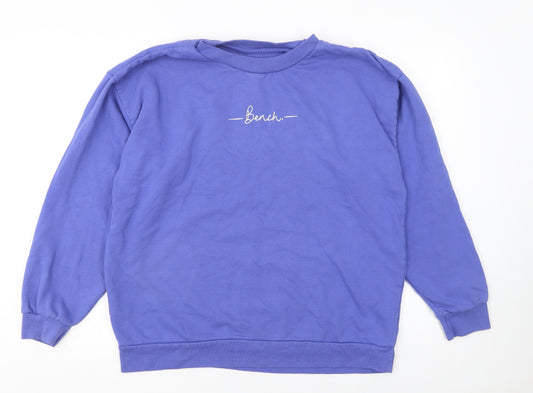 Bench Women Blue Logo Pullover Sweatshirt UK 12 Cotton Blend