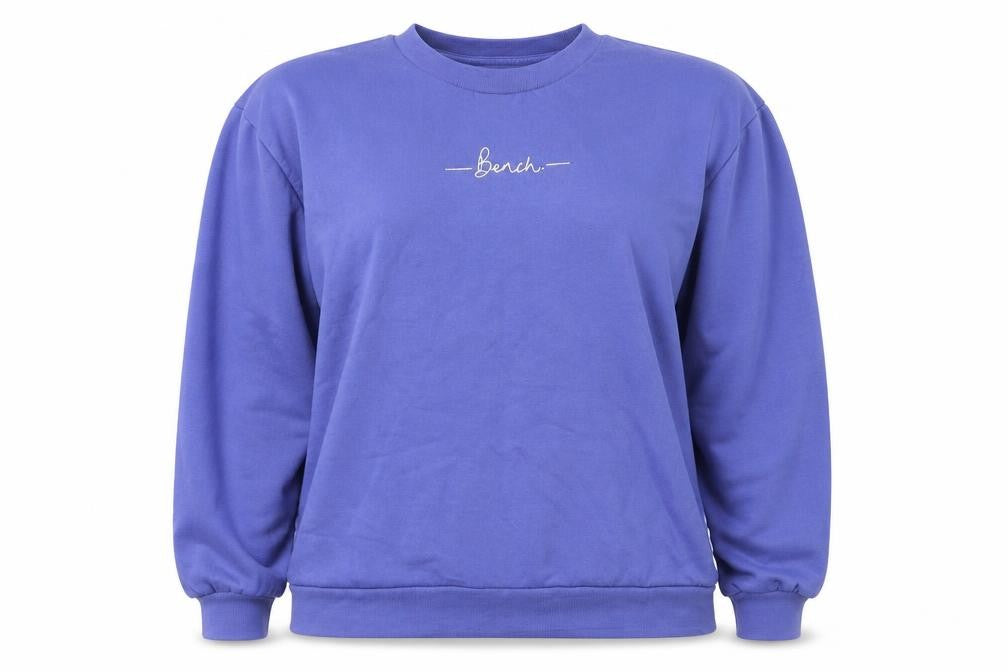 Front view of Bench Women Blue Logo Pullover Sweatshirt UK 12 Cotton Blend