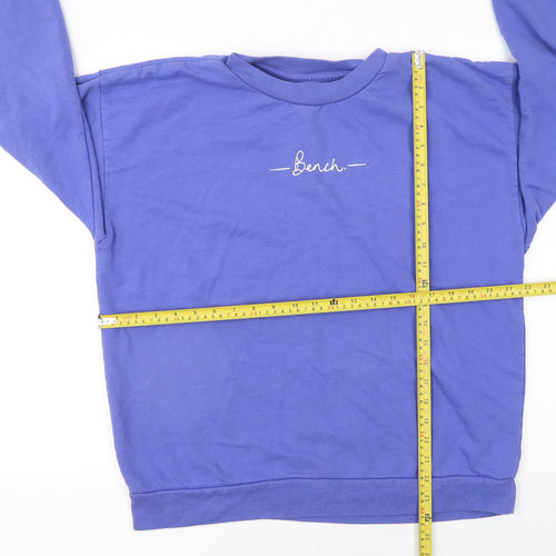 Bench Women Blue Logo Pullover Sweatshirt UK 12 Cotton Blend