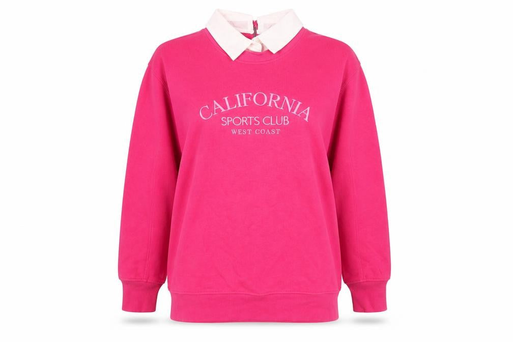 Front view of Tu Women Pink Crew Neck Pullover Sweatshirt M California Print