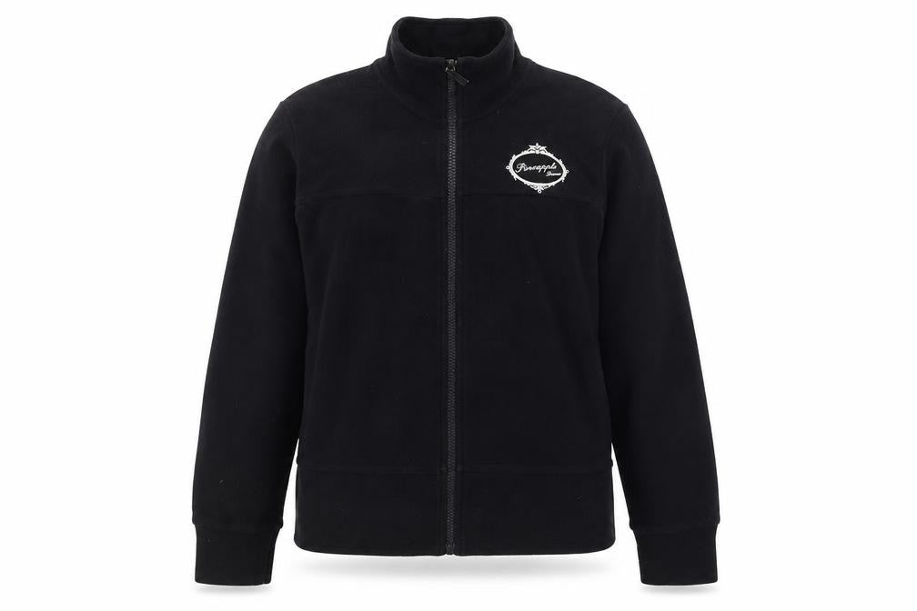 Front view of Pineapple women’s black cotton track jacket, size UK 12, full zip fleece
