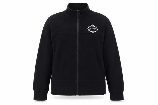 Front view of Pineapple women’s black cotton track jacket, size UK 12, full zip fleece