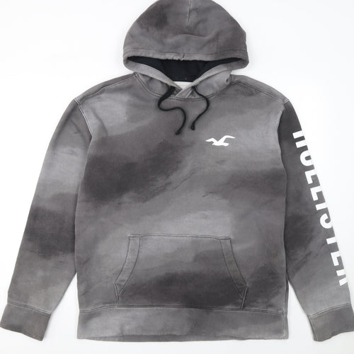 Hollister Men's Grey Pullover Hoodie L Logo Fleece Sweatshirt