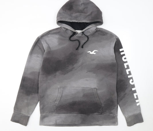 Hollister Men's Grey Pullover Hoodie L Logo Fleece Sweatshirt
