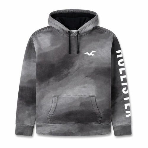 Hollister Men's Grey Pullover Hoodie L Logo Fleece Sweatshirt