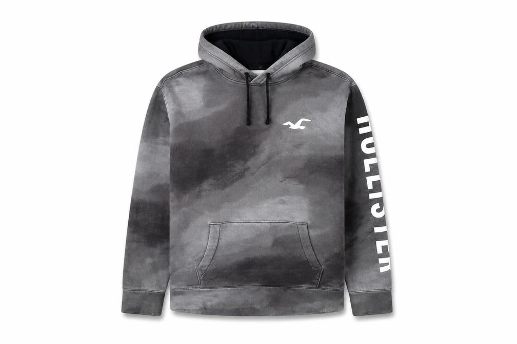 Hollister Men's Grey Pullover Hoodie L Logo Fleece Sweatshirt
