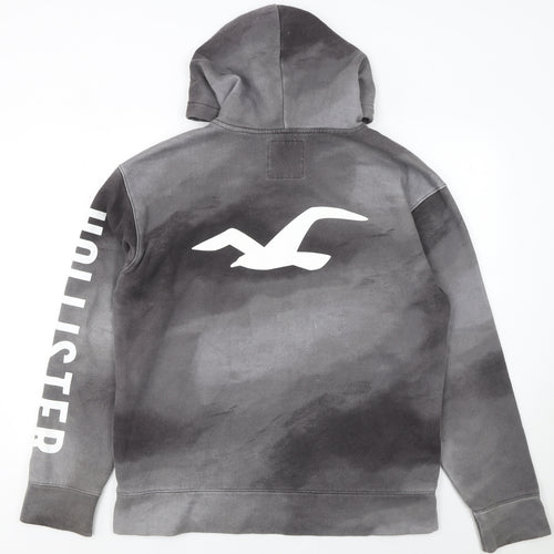 Hollister Men's Grey Pullover Hoodie L Logo Fleece Sweatshirt