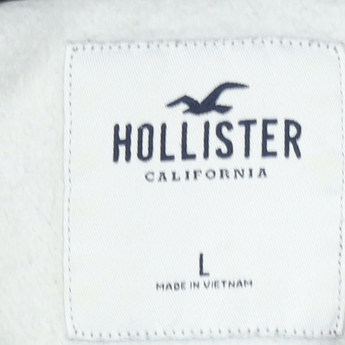 Hollister Men's Grey Pullover Hoodie L Logo Fleece Sweatshirt