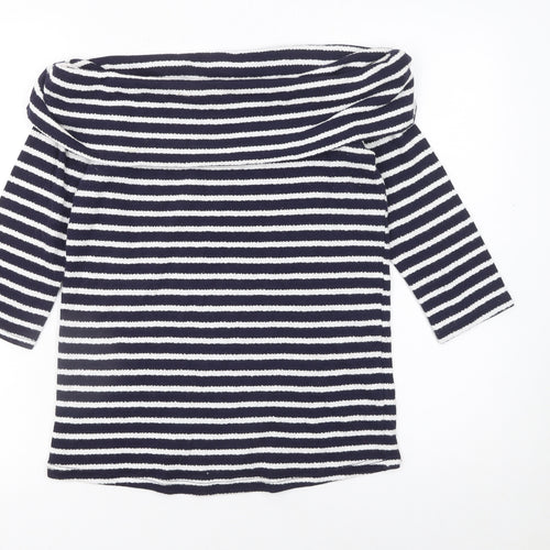 Next Womens Blue Striped Off Shoulder Cotton Top Size 6