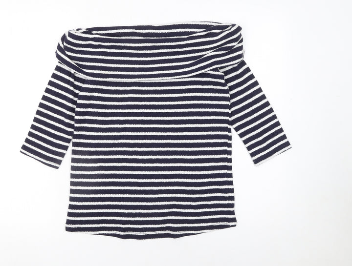 Next Womens Blue Striped Off Shoulder Cotton Top Size 6
