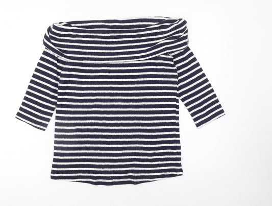 Next Womens Blue Striped Off Shoulder Cotton Top Size 6