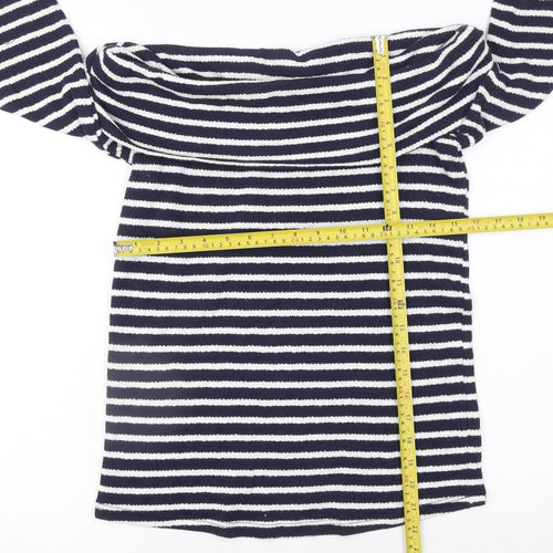Next Womens Blue Striped Off Shoulder Cotton Top Size 6