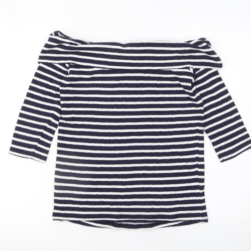 Next Womens Blue Striped Off Shoulder Cotton Top Size 6